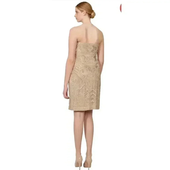 Sue Wong Nocturn Strapless Cocktail Beaded Soutache Mini Sheath Dress Beige 4 - Picture 3 of 10